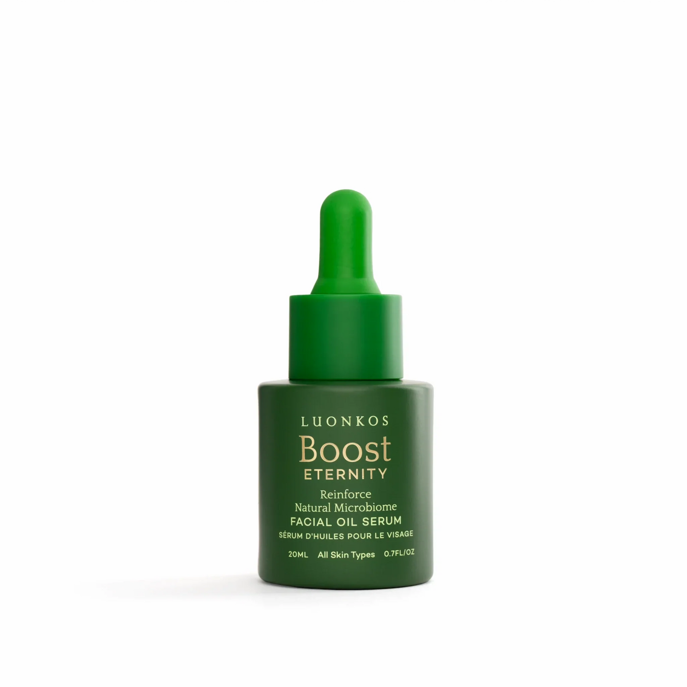 Luonkos Boost Eternity facial oil serum 20ml for all skin types with natural microbiome, moisturizing and strengthening skin barrier.