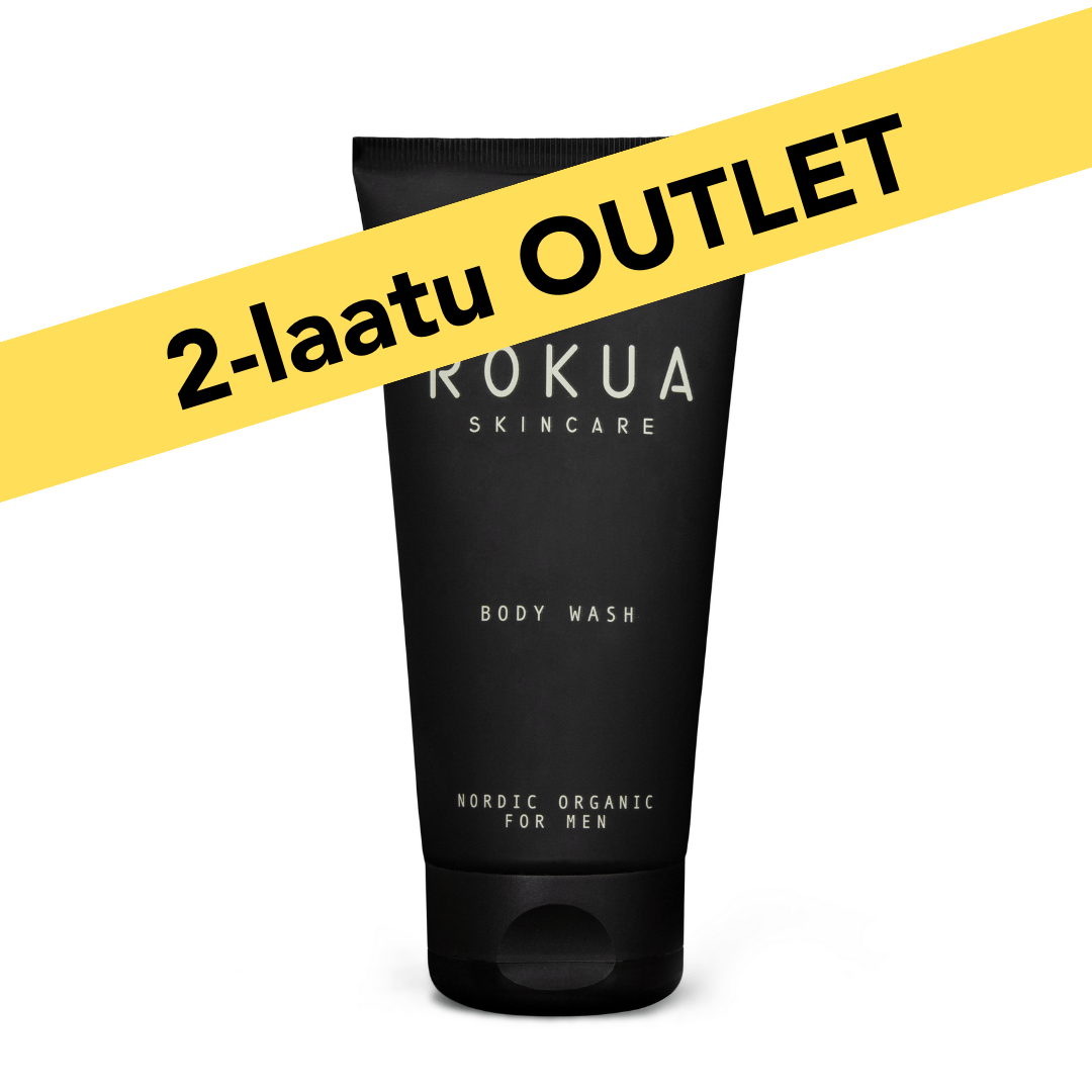 Rokua suihkugeeli 175ml black tube body wash with yellow outlet sale banner