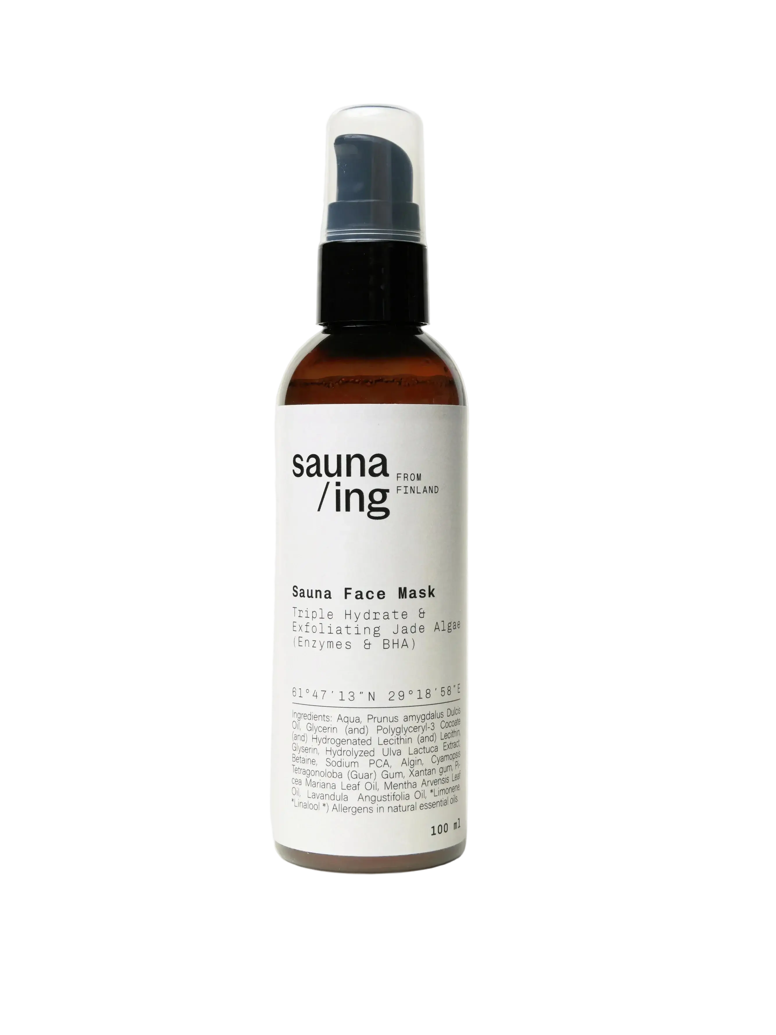 Sauna/Ing Sauna Face Mask saunakasvonaama pullossa – tummalla lasipullolla pumppu