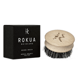 Rokua Beard Brush with wooden handle and natural bristles, vegan and 60mm diameter, for gentle beard grooming and exfoliation.