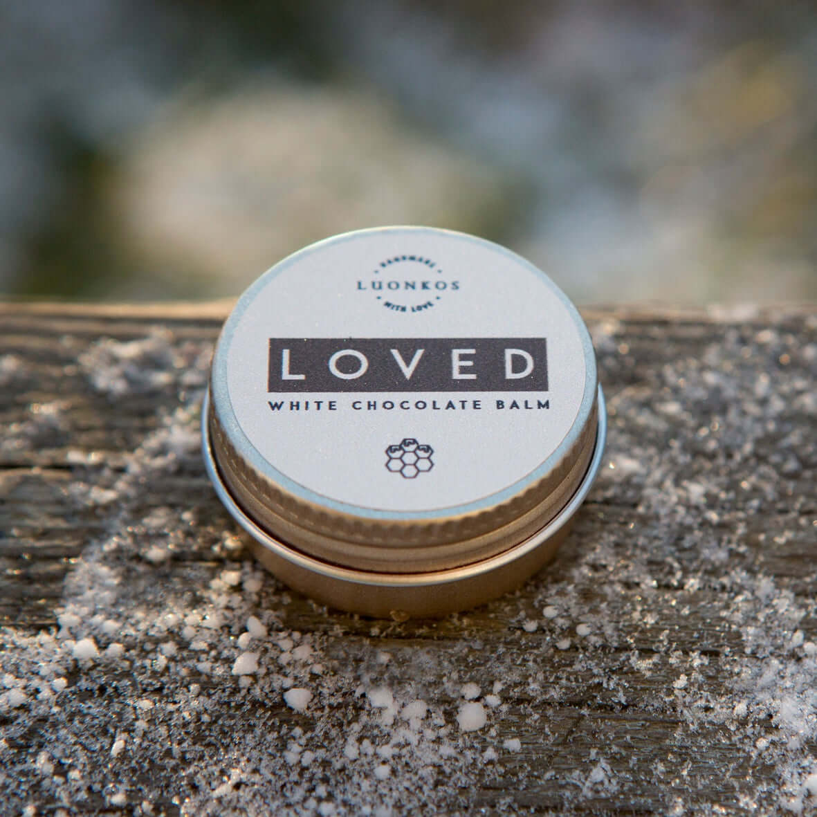 Luonkos Loved white chocolate balm tin for talvi-ihon hoitoon winter skin care