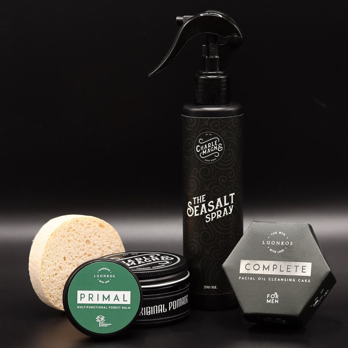 Luonkos x Charlemagne Classic - Gift package for men's hair and skincare.