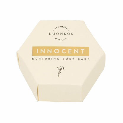 Luonnollinen ja hajusteeton Innocent vartaloöljykakku kuivalle ja herkälle iholle, syväkosteuttaa ja rauhoittaa ihoa.