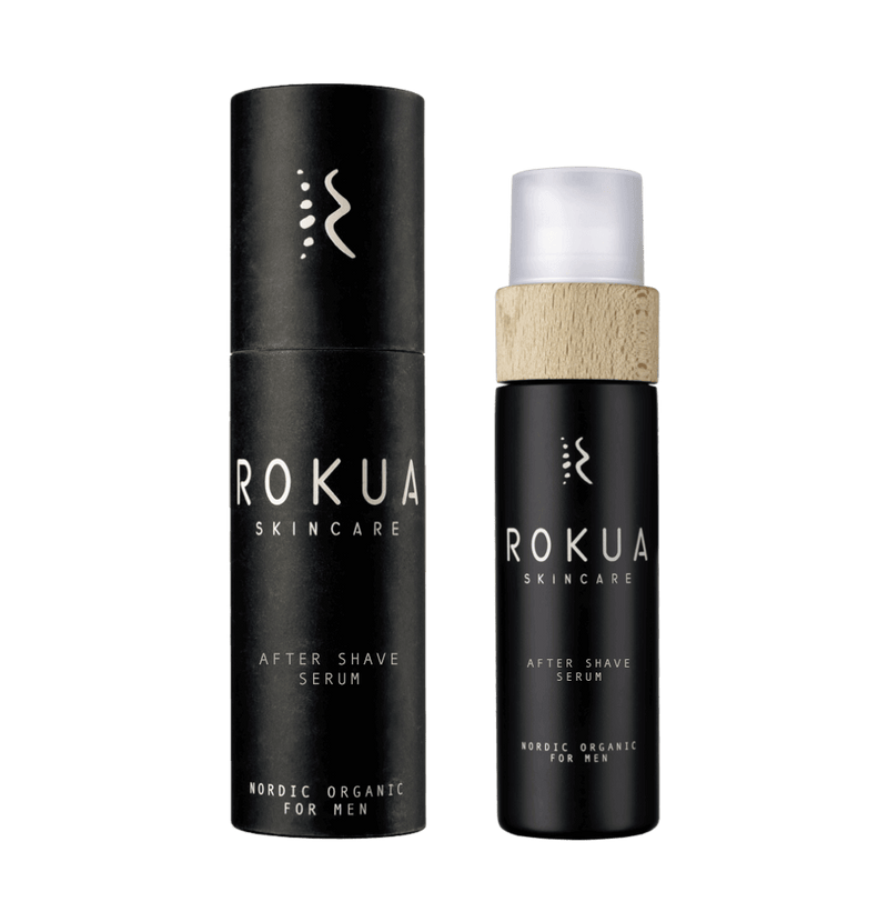 Rokua After Shave serum for men in black Nordic organic packaging designed to soothe and nourish skin after shaving.