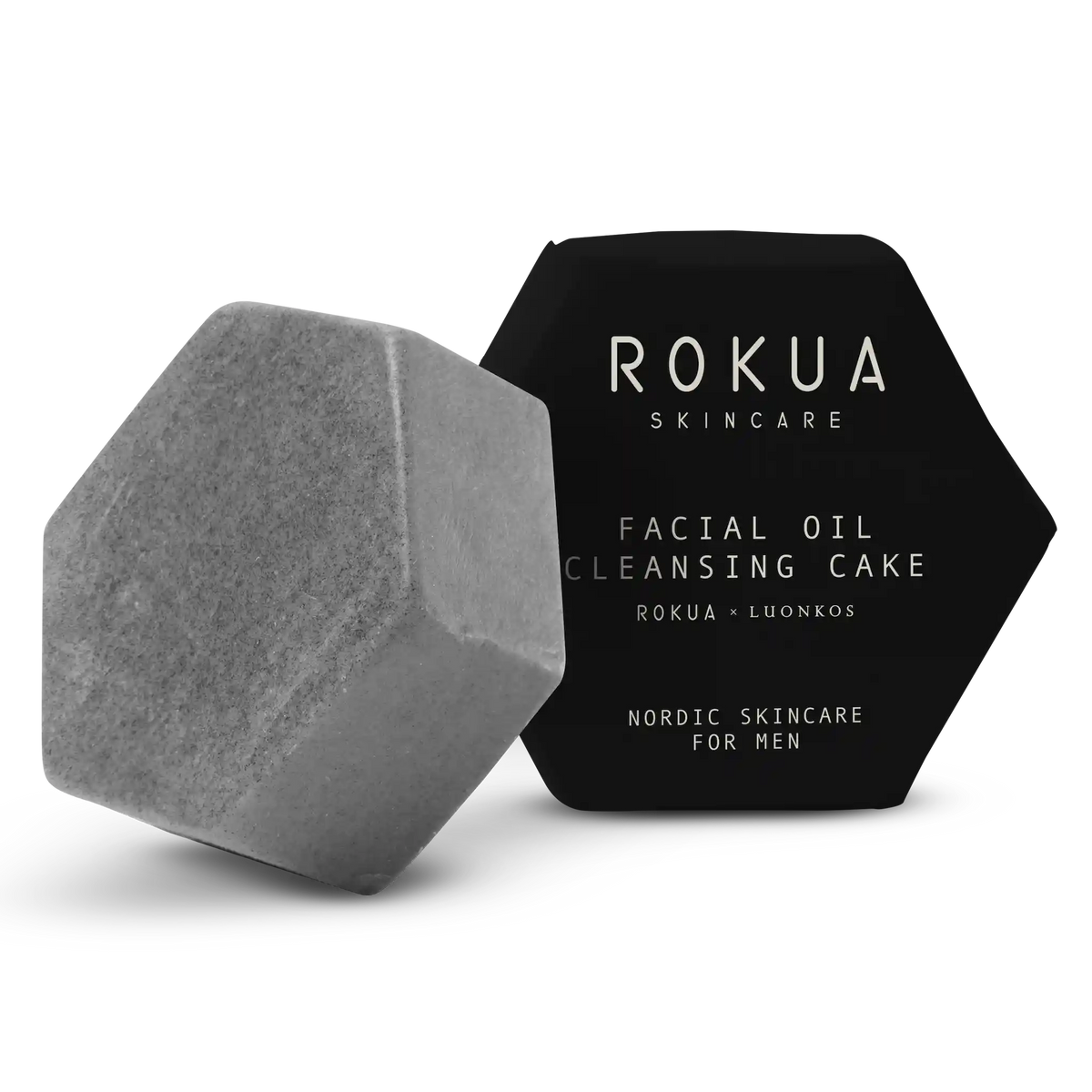 Rokua x Luonkos Oil Cleansing Cake - öljypuhdistuskakku miehille, luonnonkosmetiikka, rosmariini- ja palmarosa-eteerisiä öljyjä, rauhoittaa parranajon punoitusta, kosteuttaa ja tasapainottaa ihoa.