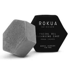 Rokua x Luonkos Oil Cleansing Cake - öljypuhdistuskakku miehille, luonnonkosmetiikka, rosmariini- ja palmarosa-eteerisiä öljyjä, rauhoittaa parranajon punoitusta, kosteuttaa ja tasapainottaa ihoa.