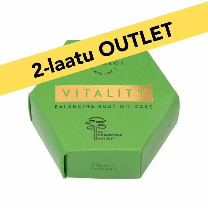 2-laatuinen Vitality vartaloöljykakku metsäuutteella, hajusteeton, kosteuttava ja rauhoittava luonnonkosmetiikka Suomessa valmistettu