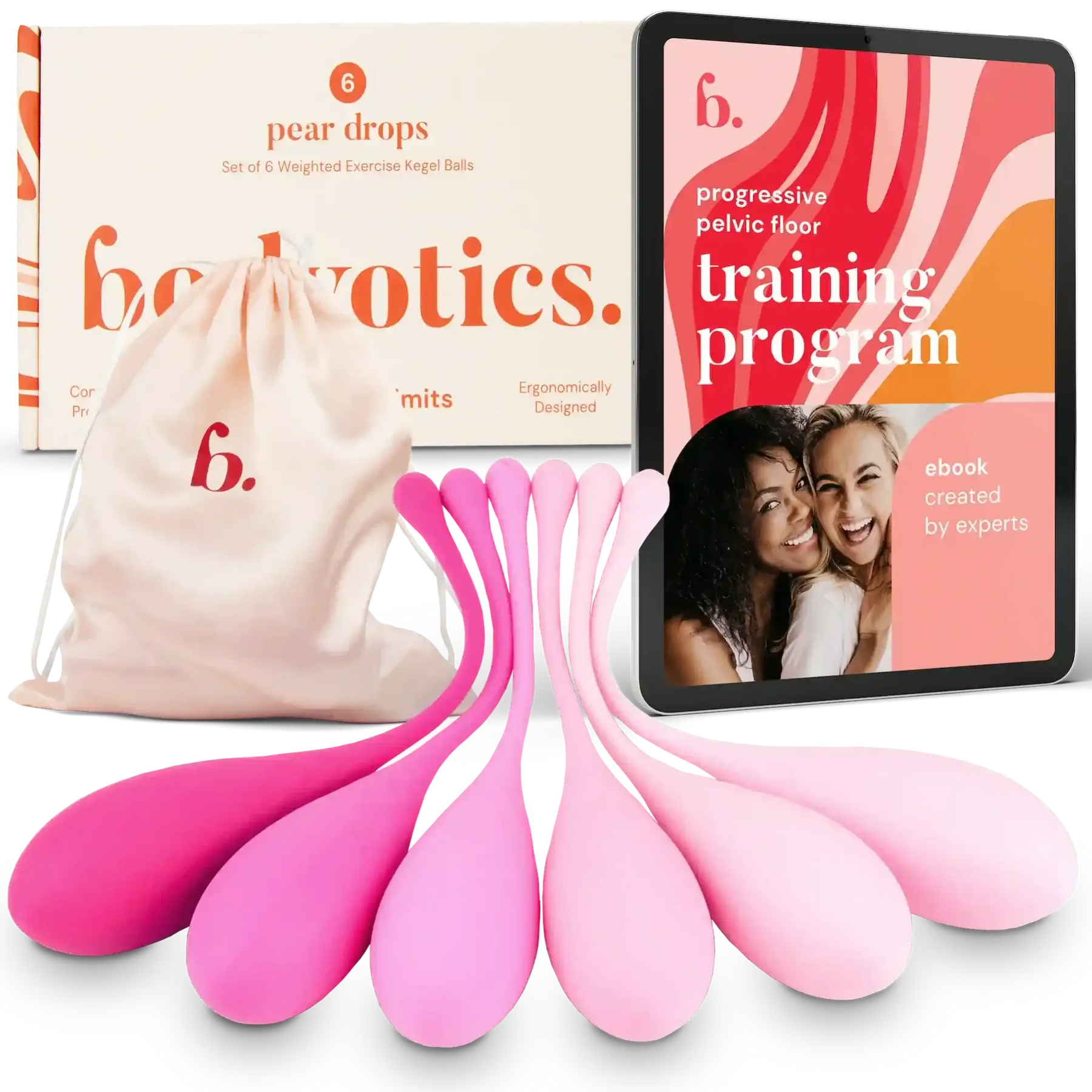 Bodyotics pink kegel weights set with storage pouch and pelvic floor training program ebook for lantionpohjalihakset exercises