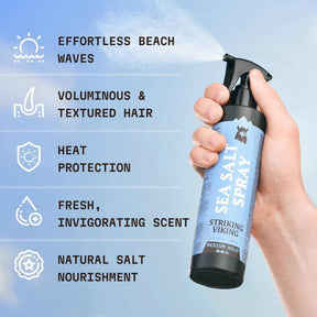 Striking Viking Sea Salt Spray – tuotteen edut: aaltoilevat hiukset, volyymi, lämpösuoja ja merisola
