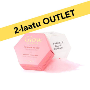 Luonkos Luminous powder toner pink hexagonal container with spilled powder and 2-laatu outlet label