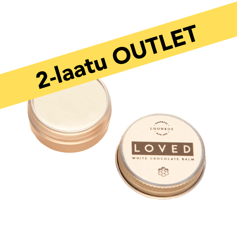 2-LAATU Loved white chocolate balm in 10ml tin for moisturizing lips and skin with slight cosmetic imperfections