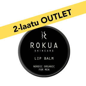 Rokua huulibalsami 30ml black tin lip balm for men natural moisturizing and protective organic skincare.