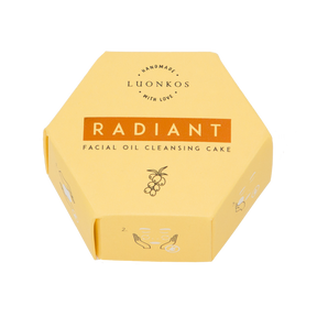 Luonkos Radiant öljypuhdistuskakku kuivalle ja herkälle iholle ilman lisättyä tuoksua.