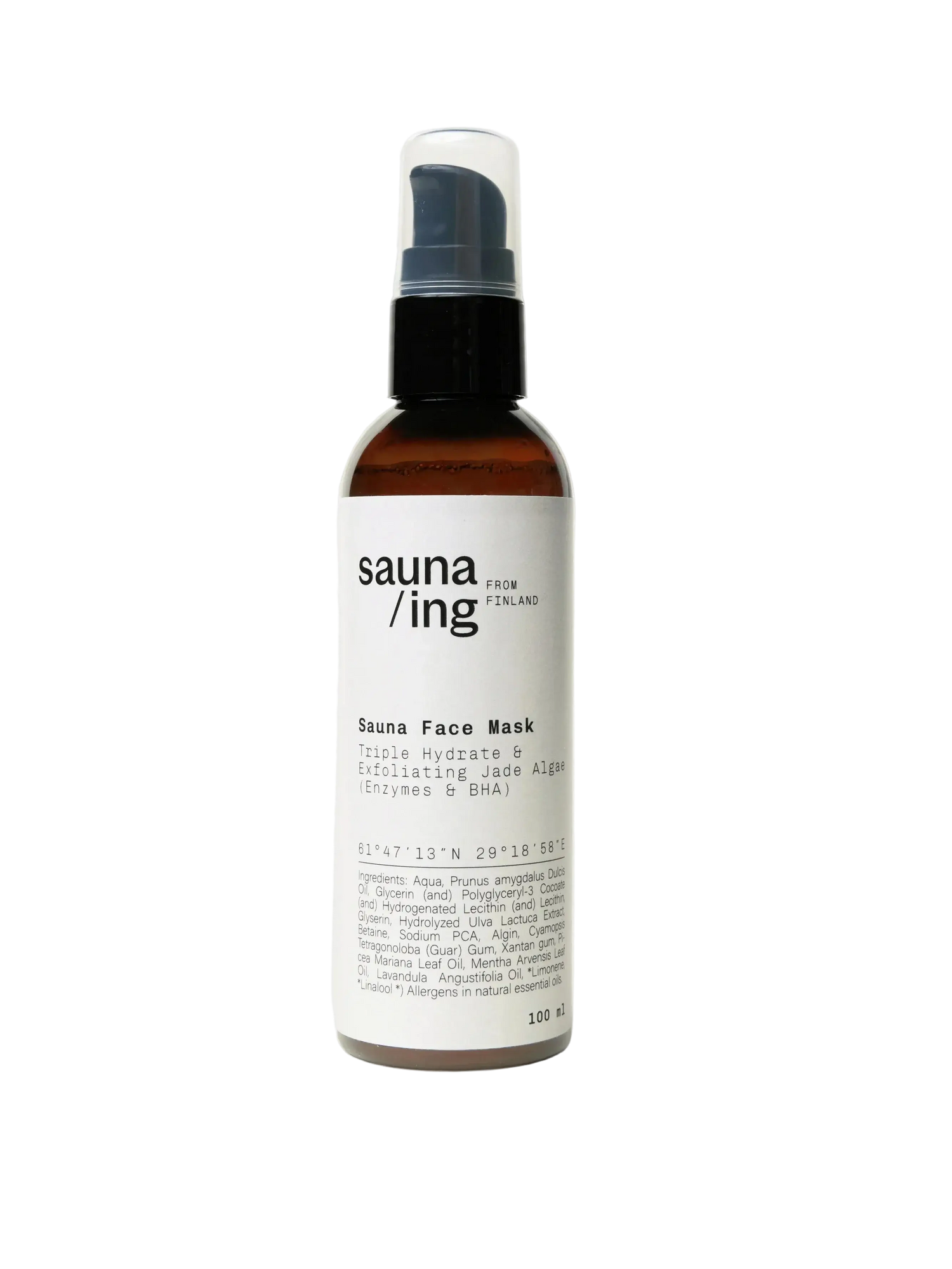 Sauna/Ing Sauna Face Mask saunakasvonaama pullossa – tummalla lasipullolla pumppu