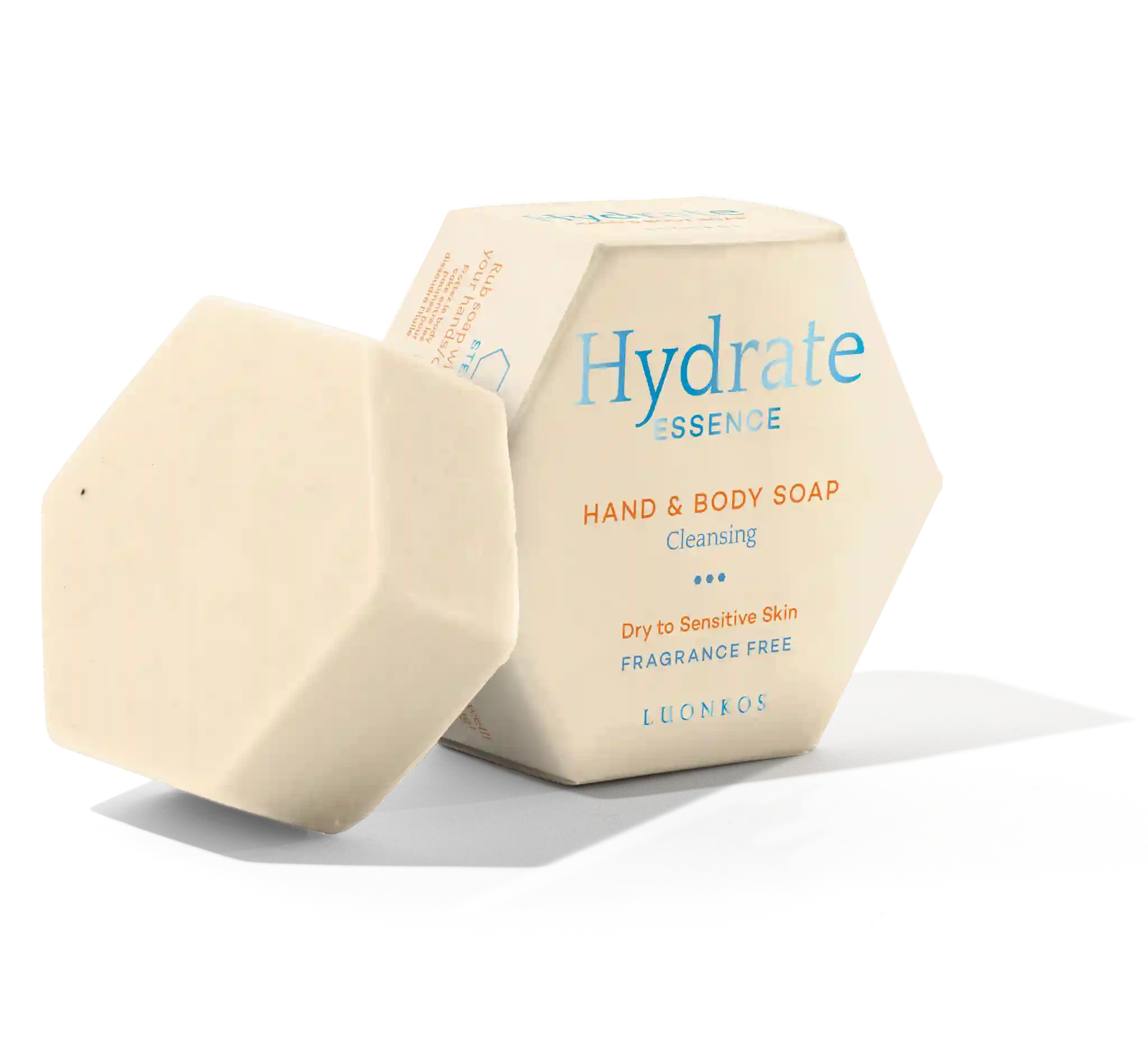 Luonkos Essence fragrance-free palasaippua for dry and sensitive skin, gentle hand and body soap with natural ingredients.