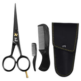 Striking Viking black stainless steel beard and mustache scissors set with combs and synthetic leather carrying case